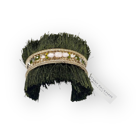 new Jenny Packham ❀ Chic Fringed Crystal Gemstones Cuff ❀ Gold + Olive Green ❀ - Picture 14 of 17